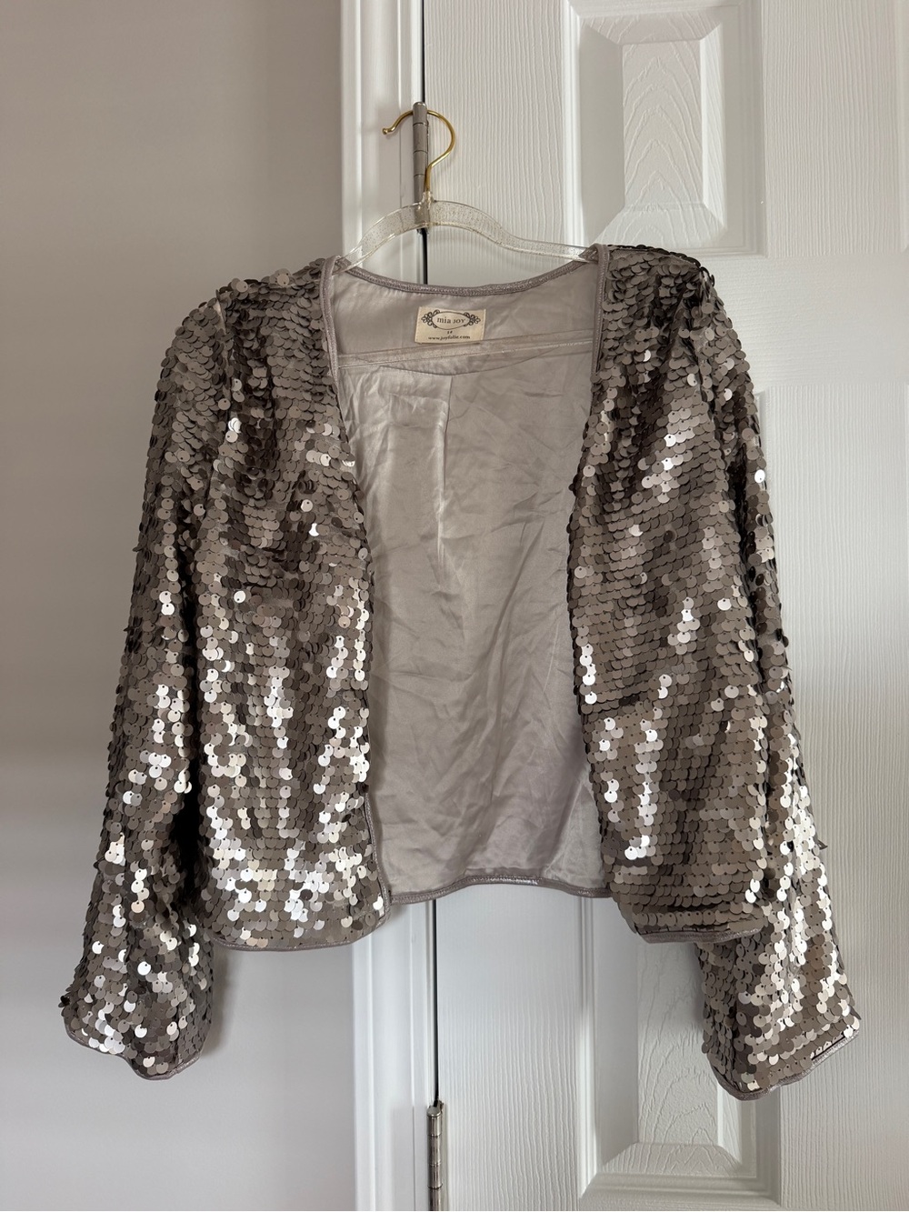 Sequin Open-Front Shrug - Taupe girls size 14 mia Joy Joyfolie